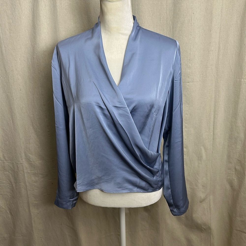 Amour Vert blue silky wrap blouse